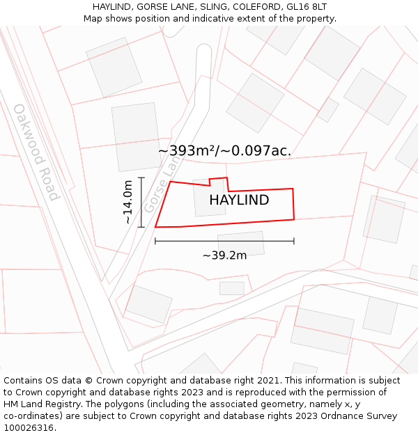 HAYLIND, GORSE LANE, SLING, COLEFORD, GL16 8LT: Plot and title map
