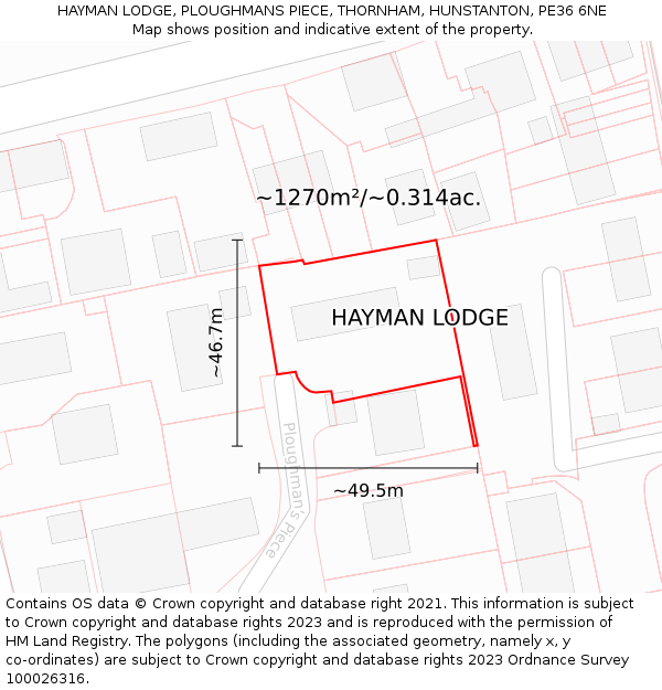 HAYMAN LODGE, PLOUGHMANS PIECE, THORNHAM, HUNSTANTON, PE36 6NE: Plot and title map