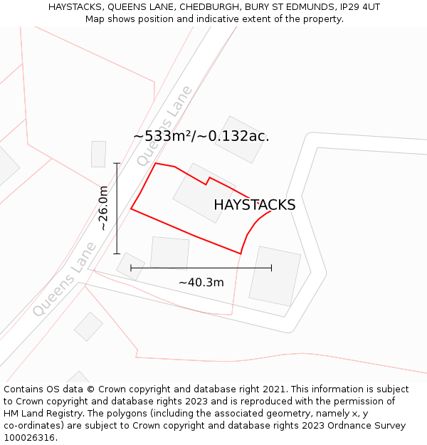 HAYSTACKS, QUEENS LANE, CHEDBURGH, BURY ST EDMUNDS, IP29 4UT: Plot and title map