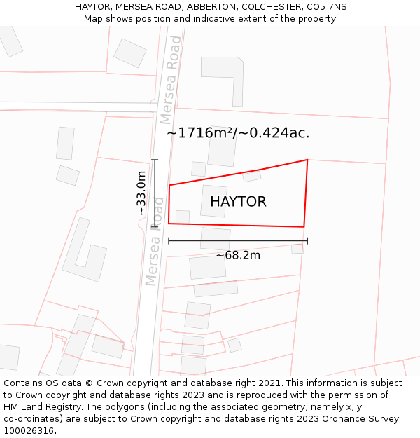 HAYTOR, MERSEA ROAD, ABBERTON, COLCHESTER, CO5 7NS: Plot and title map