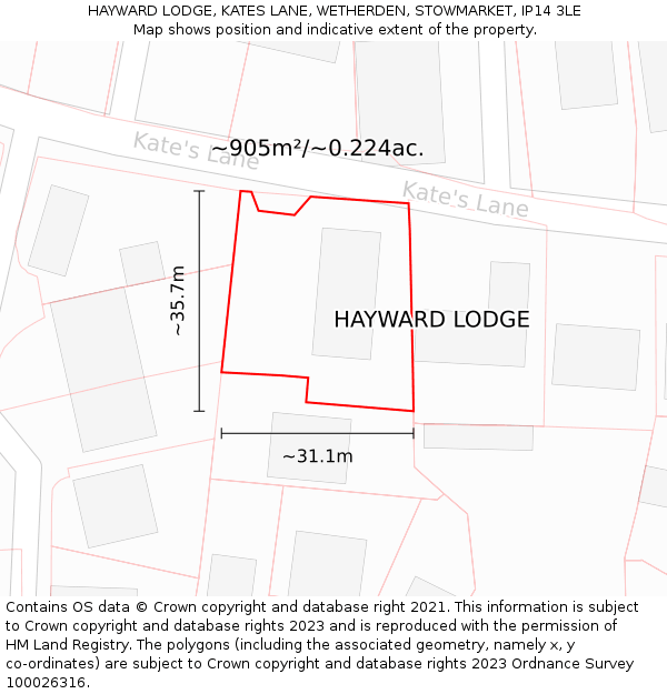 HAYWARD LODGE, KATES LANE, WETHERDEN, STOWMARKET, IP14 3LE: Plot and title map