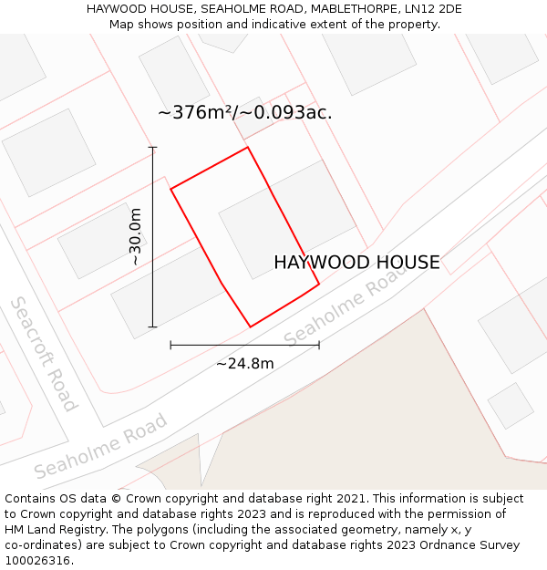 HAYWOOD HOUSE, SEAHOLME ROAD, MABLETHORPE, LN12 2DE: Plot and title map