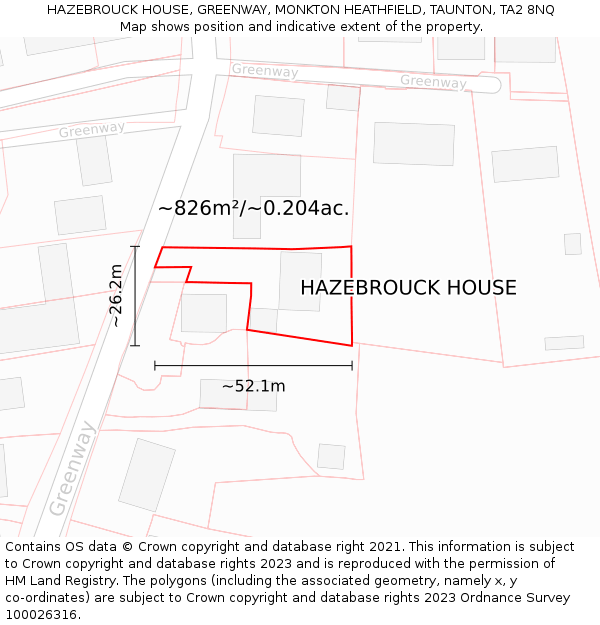 HAZEBROUCK HOUSE, GREENWAY, MONKTON HEATHFIELD, TAUNTON, TA2 8NQ: Plot and title map