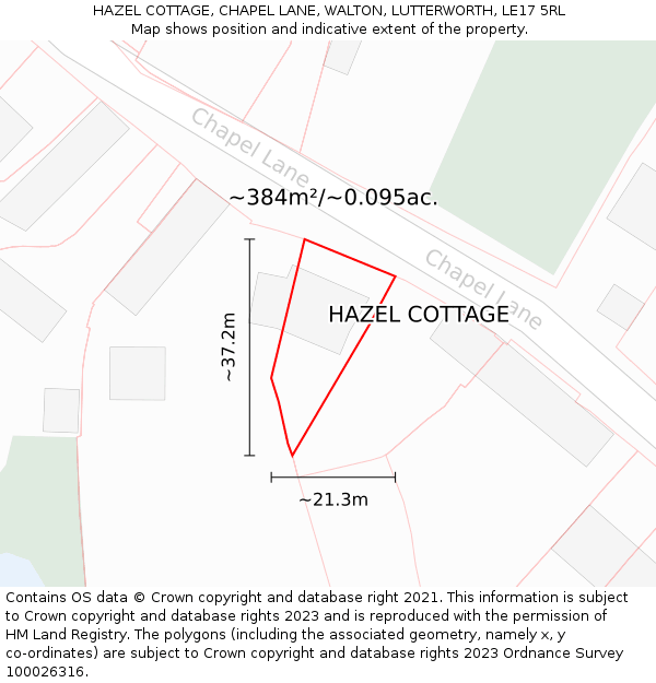 HAZEL COTTAGE, CHAPEL LANE, WALTON, LUTTERWORTH, LE17 5RL: Plot and title map