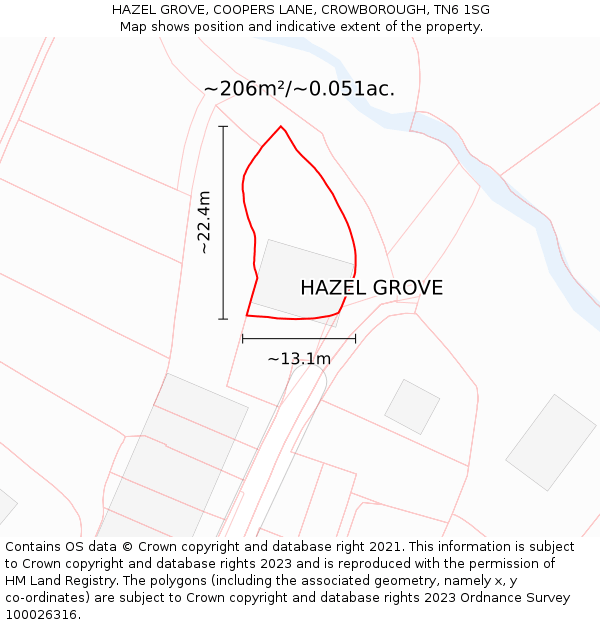 HAZEL GROVE, COOPERS LANE, CROWBOROUGH, TN6 1SG: Plot and title map