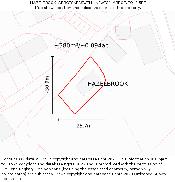 HAZELBROOK, ABBOTSKERSWELL, NEWTON ABBOT, TQ12 5PE: Plot and title map