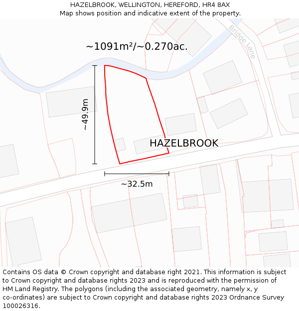 HAZELBROOK, WELLINGTON, HEREFORD, HR4 8AX: Plot and title map