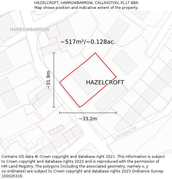 HAZELCROFT, HARROWBARROW, CALLINGTON, PL17 8BA: Plot and title map