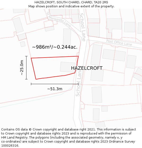 HAZELCROFT, SOUTH CHARD, CHARD, TA20 2RS: Plot and title map