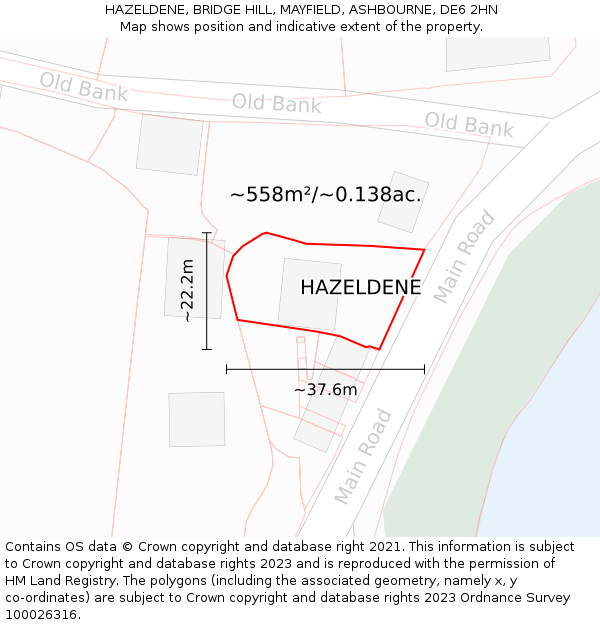 HAZELDENE, BRIDGE HILL, MAYFIELD, ASHBOURNE, DE6 2HN: Plot and title map