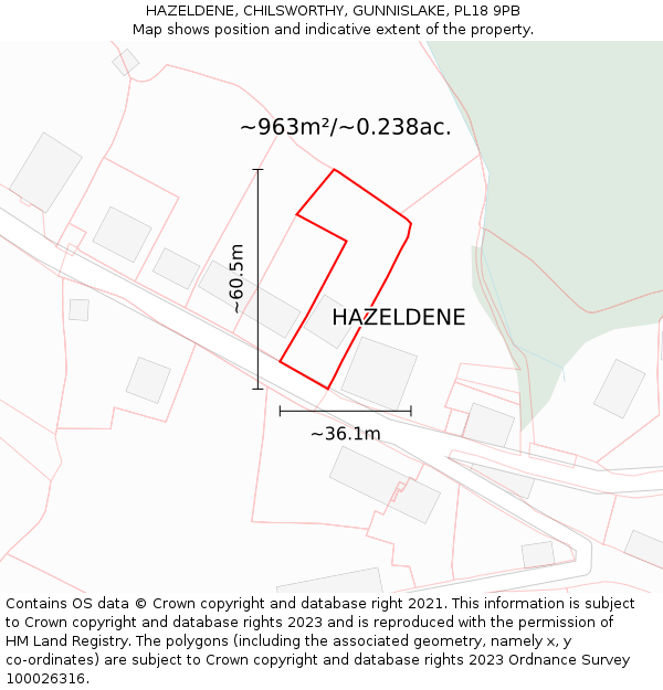 HAZELDENE, CHILSWORTHY, GUNNISLAKE, PL18 9PB: Plot and title map