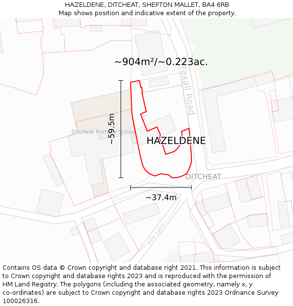 HAZELDENE, DITCHEAT, SHEPTON MALLET, BA4 6RB: Plot and title map