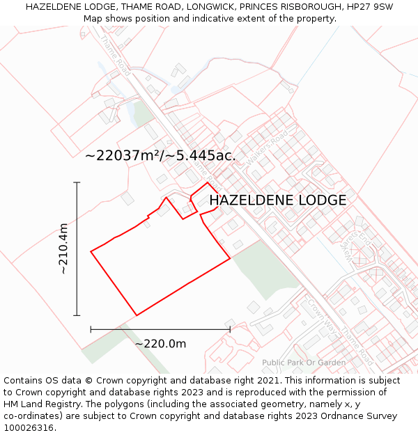 HAZELDENE LODGE, THAME ROAD, LONGWICK, PRINCES RISBOROUGH, HP27 9SW: Plot and title map