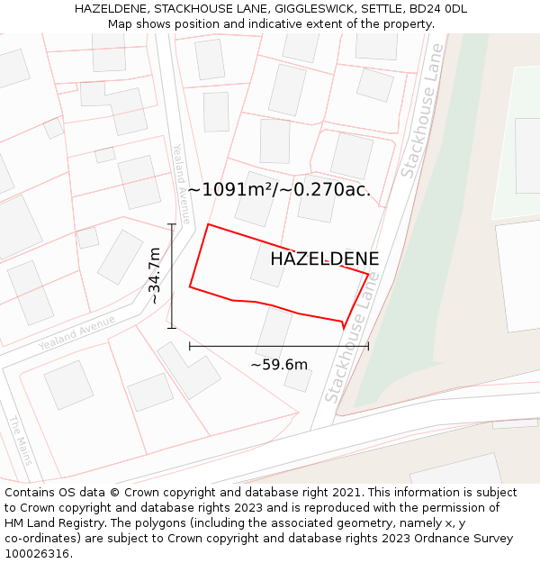 HAZELDENE, STACKHOUSE LANE, GIGGLESWICK, SETTLE, BD24 0DL: Plot and title map