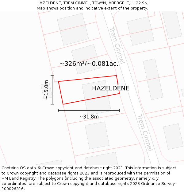HAZELDENE, TREM CINMEL, TOWYN, ABERGELE, LL22 9NJ: Plot and title map