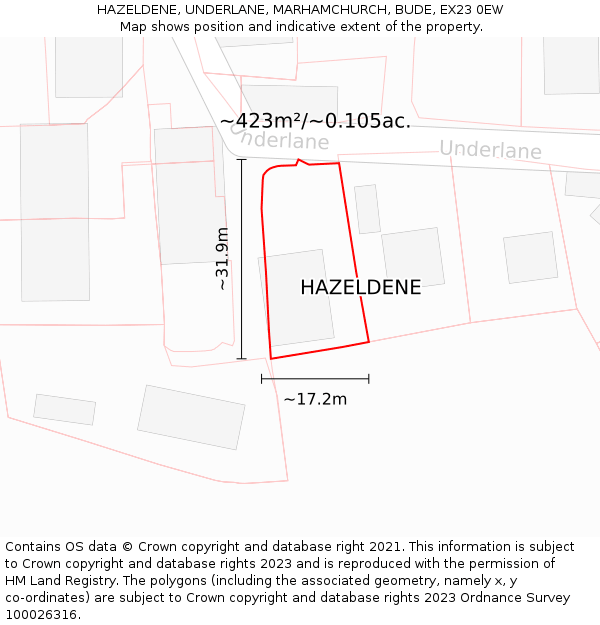 HAZELDENE, UNDERLANE, MARHAMCHURCH, BUDE, EX23 0EW: Plot and title map