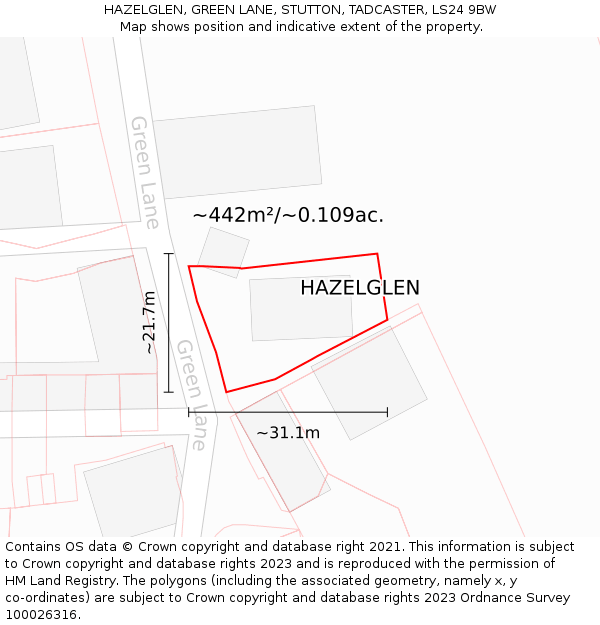 HAZELGLEN, GREEN LANE, STUTTON, TADCASTER, LS24 9BW: Plot and title map