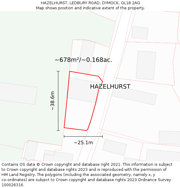 HAZELHURST, LEDBURY ROAD, DYMOCK, GL18 2AG: Plot and title map