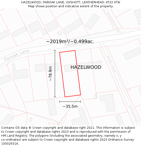 HAZELWOOD, FAIROAK LANE, OXSHOTT, LEATHERHEAD, KT22 0TW: Plot and title map