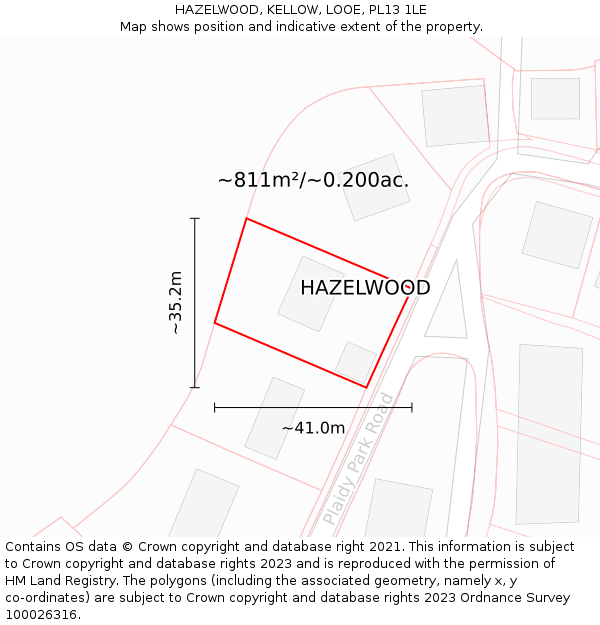 HAZELWOOD, KELLOW, LOOE, PL13 1LE: Plot and title map