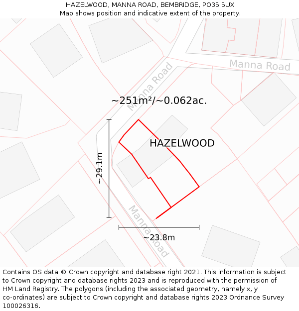 HAZELWOOD, MANNA ROAD, BEMBRIDGE, PO35 5UX: Plot and title map
