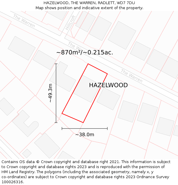HAZELWOOD, THE WARREN, RADLETT, WD7 7DU: Plot and title map