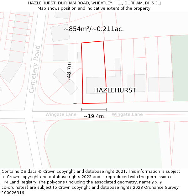 HAZLEHURST, DURHAM ROAD, WHEATLEY HILL, DURHAM, DH6 3LJ: Plot and title map