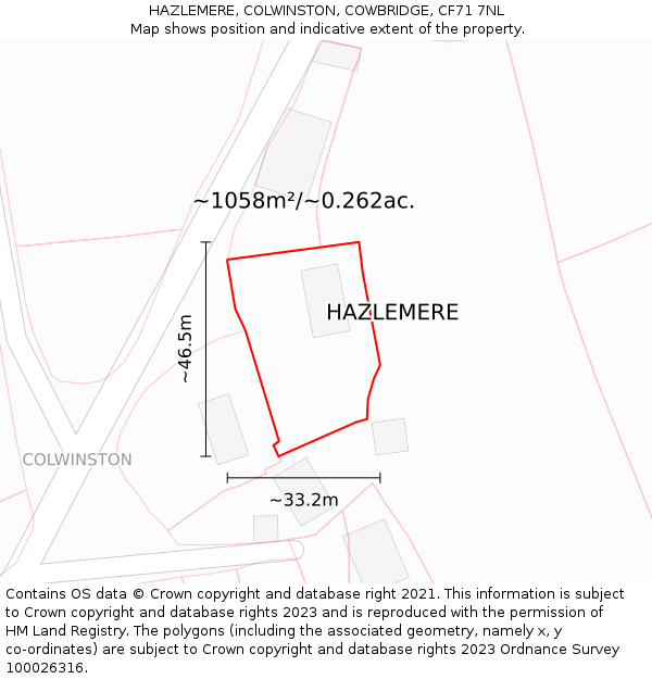 HAZLEMERE, COLWINSTON, COWBRIDGE, CF71 7NL: Plot and title map
