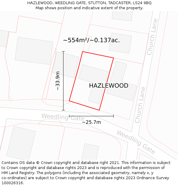 HAZLEWOOD, WEEDLING GATE, STUTTON, TADCASTER, LS24 9BQ: Plot and title map