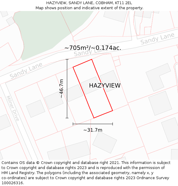 HAZYVIEW, SANDY LANE, COBHAM, KT11 2EL: Plot and title map