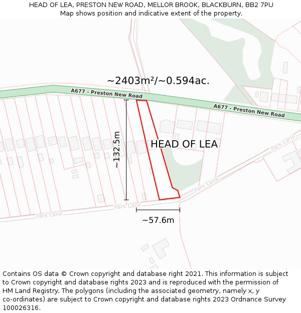 HEAD OF LEA, PRESTON NEW ROAD, MELLOR BROOK, BLACKBURN, BB2 7PU: Plot and title map