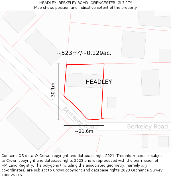 HEADLEY, BERKELEY ROAD, CIRENCESTER, GL7 1TY: Plot and title map