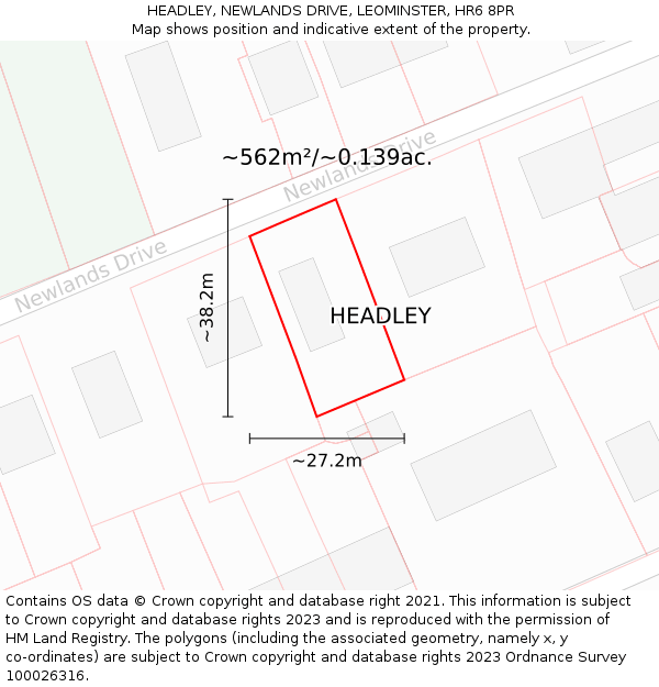 HEADLEY, NEWLANDS DRIVE, LEOMINSTER, HR6 8PR: Plot and title map