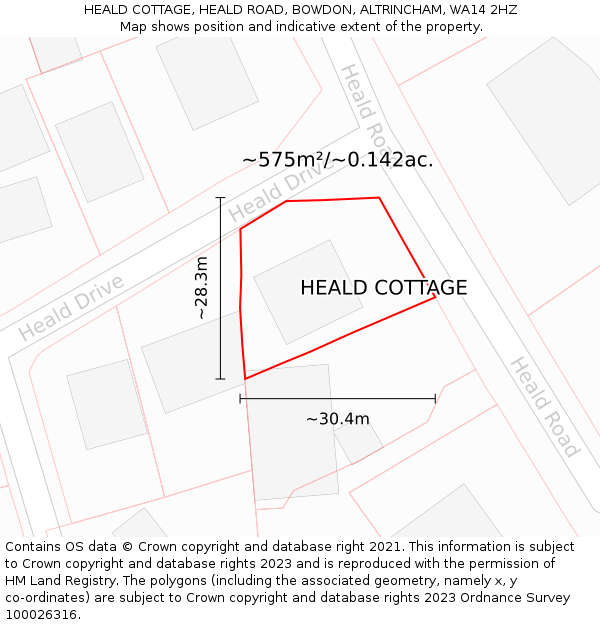 HEALD COTTAGE, HEALD ROAD, BOWDON, ALTRINCHAM, WA14 2HZ: Plot and title map