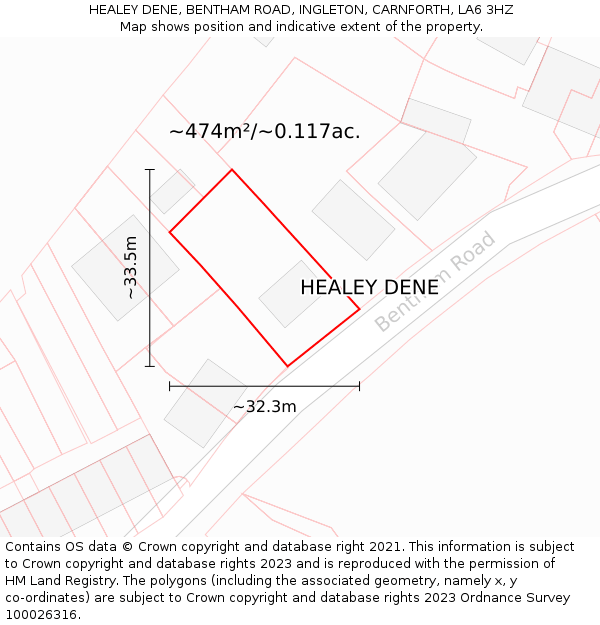 HEALEY DENE, BENTHAM ROAD, INGLETON, CARNFORTH, LA6 3HZ: Plot and title map