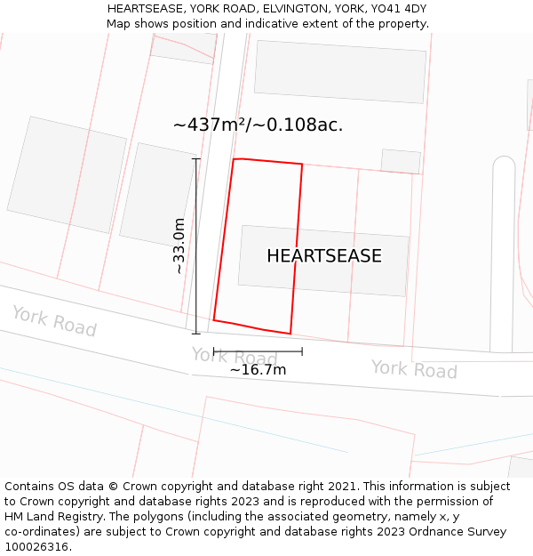 HEARTSEASE, YORK ROAD, ELVINGTON, YORK, YO41 4DY: Plot and title map