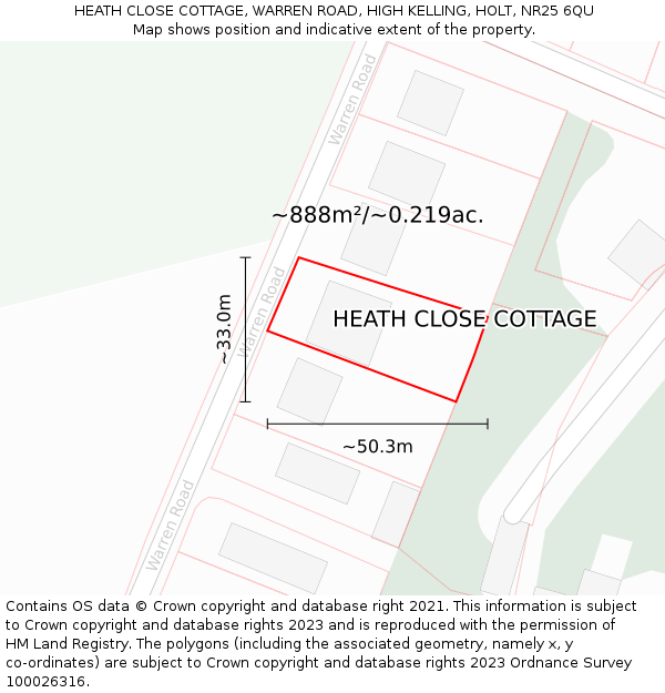 HEATH CLOSE COTTAGE, WARREN ROAD, HIGH KELLING, HOLT, NR25 6QU: Plot and title map