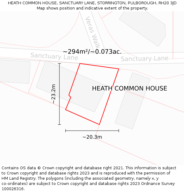 HEATH COMMON HOUSE, SANCTUARY LANE, STORRINGTON, PULBOROUGH, RH20 3JD: Plot and title map