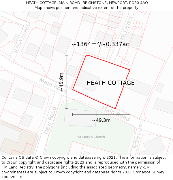 HEATH COTTAGE, MAIN ROAD, BRIGHSTONE, NEWPORT, PO30 4AQ: Plot and title map