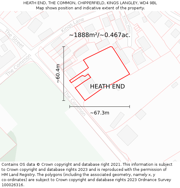 HEATH END, THE COMMON, CHIPPERFIELD, KINGS LANGLEY, WD4 9BL: Plot and title map