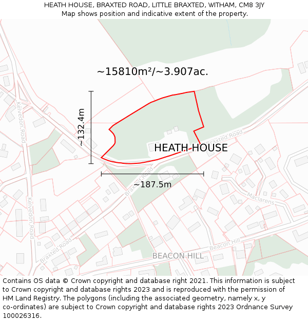 HEATH HOUSE, BRAXTED ROAD, LITTLE BRAXTED, WITHAM, CM8 3JY: Plot and title map