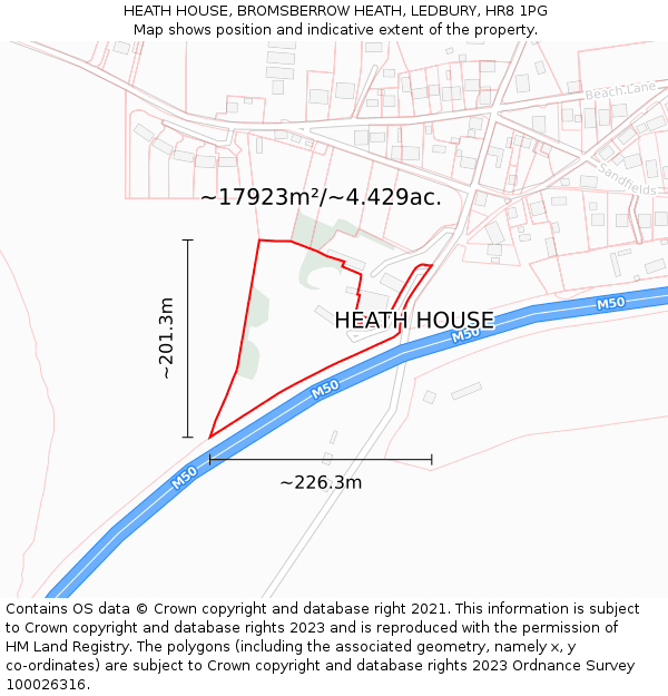 HEATH HOUSE, BROMSBERROW HEATH, LEDBURY, HR8 1PG: Plot and title map