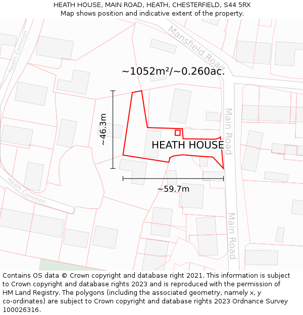 HEATH HOUSE, MAIN ROAD, HEATH, CHESTERFIELD, S44 5RX: Plot and title map