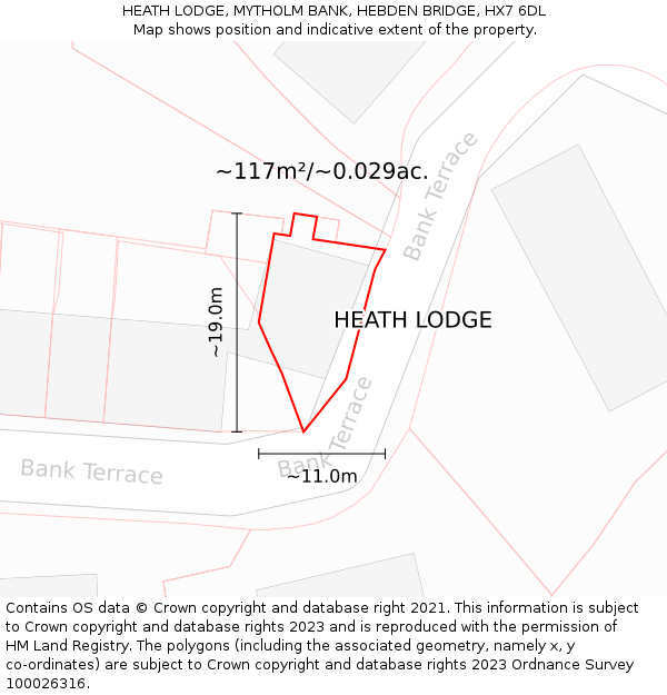 HEATH LODGE, MYTHOLM BANK, HEBDEN BRIDGE, HX7 6DL: Plot and title map