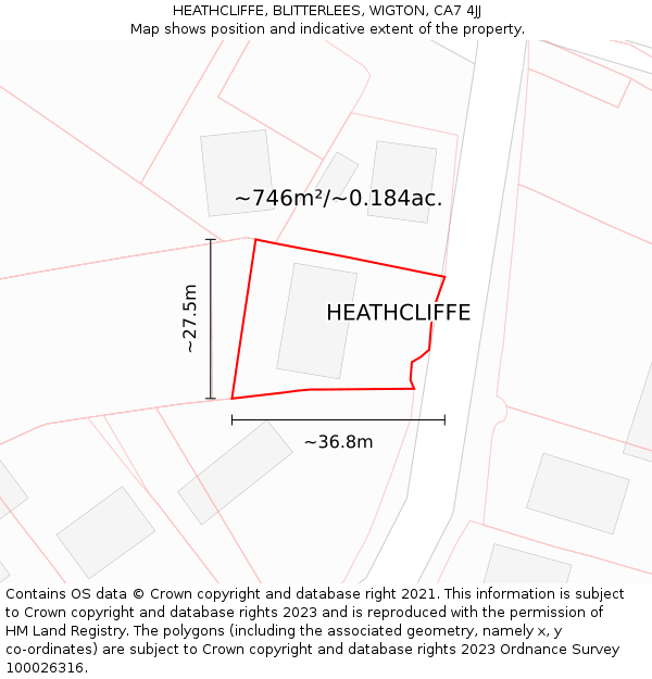 HEATHCLIFFE, BLITTERLEES, WIGTON, CA7 4JJ: Plot and title map