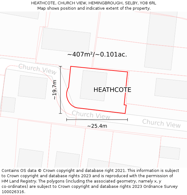 HEATHCOTE, CHURCH VIEW, HEMINGBROUGH, SELBY, YO8 6RL: Plot and title map