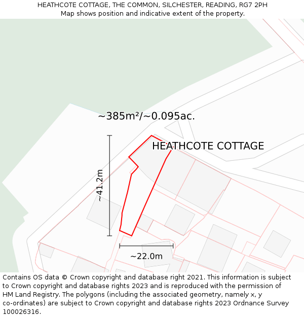 HEATHCOTE COTTAGE, THE COMMON, SILCHESTER, READING, RG7 2PH: Plot and title map