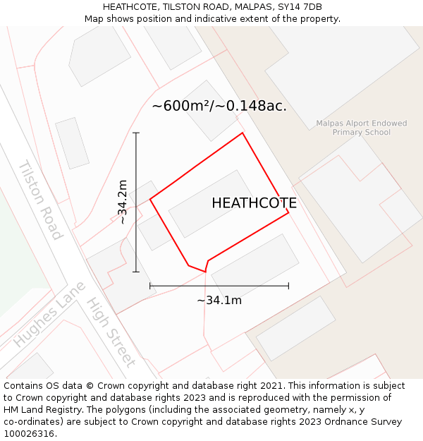 HEATHCOTE, TILSTON ROAD, MALPAS, SY14 7DB: Plot and title map