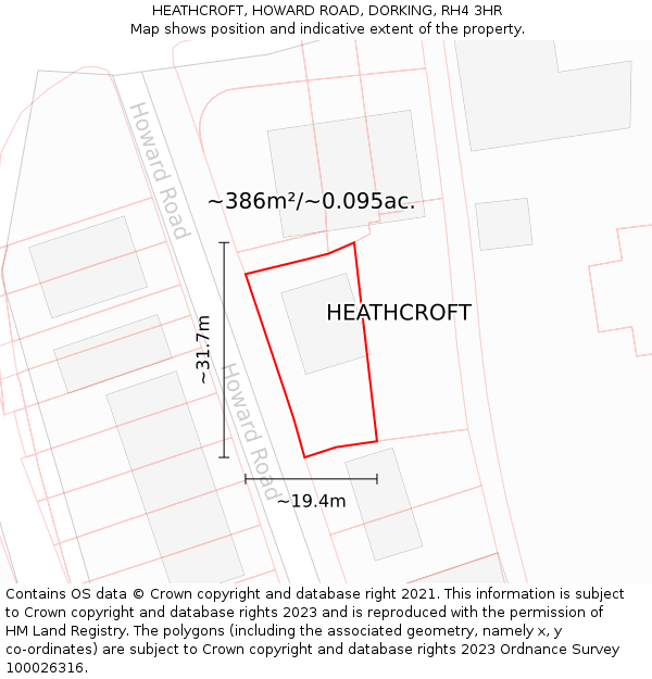 HEATHCROFT, HOWARD ROAD, DORKING, RH4 3HR: Plot and title map