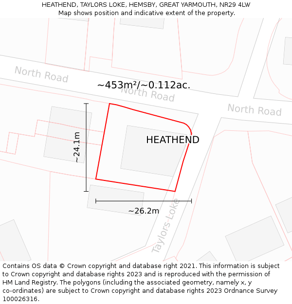 HEATHEND, TAYLORS LOKE, HEMSBY, GREAT YARMOUTH, NR29 4LW: Plot and title map